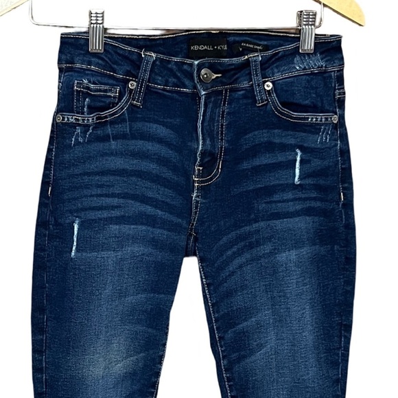Kendall + Kylie Ultra Babe Skinny Jeans 25 Dark Wash Blue Distressed - Picture 3 of 16
